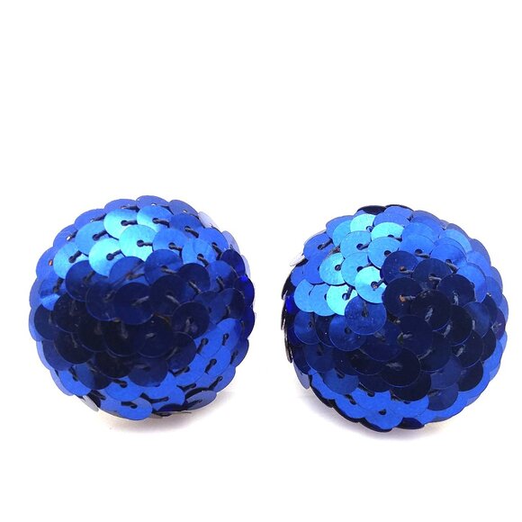 Dome Button Round Sequin Blue VTG Clip On Earrings The Icing Glamour Party Y2K - Picture 2 of 6